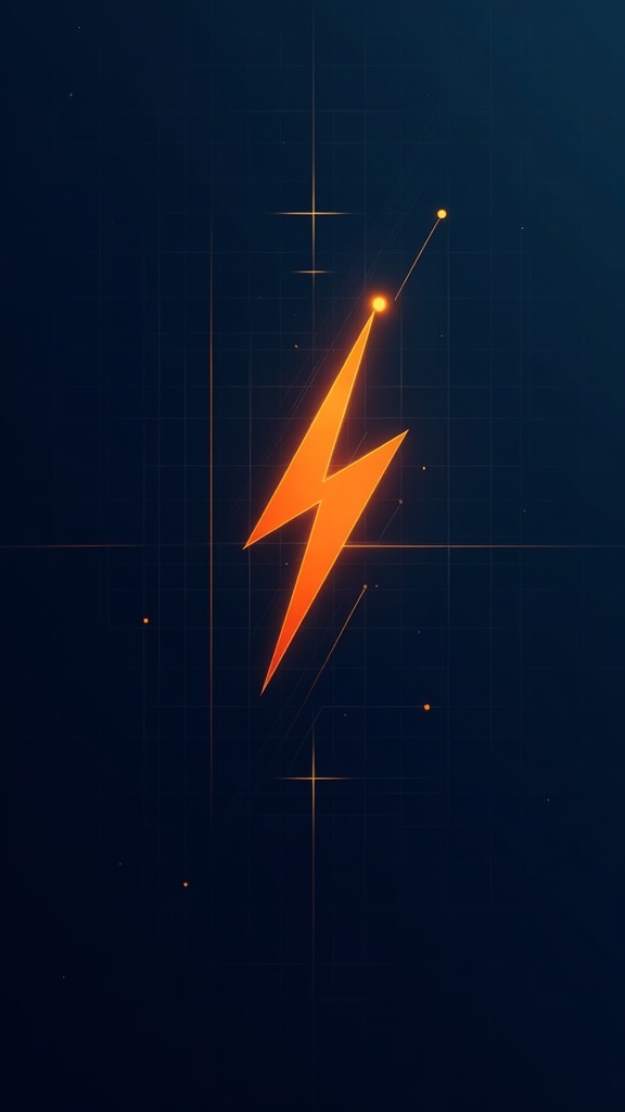 The PromptZap bolt, a charge climbing its trace on a navy blueprint