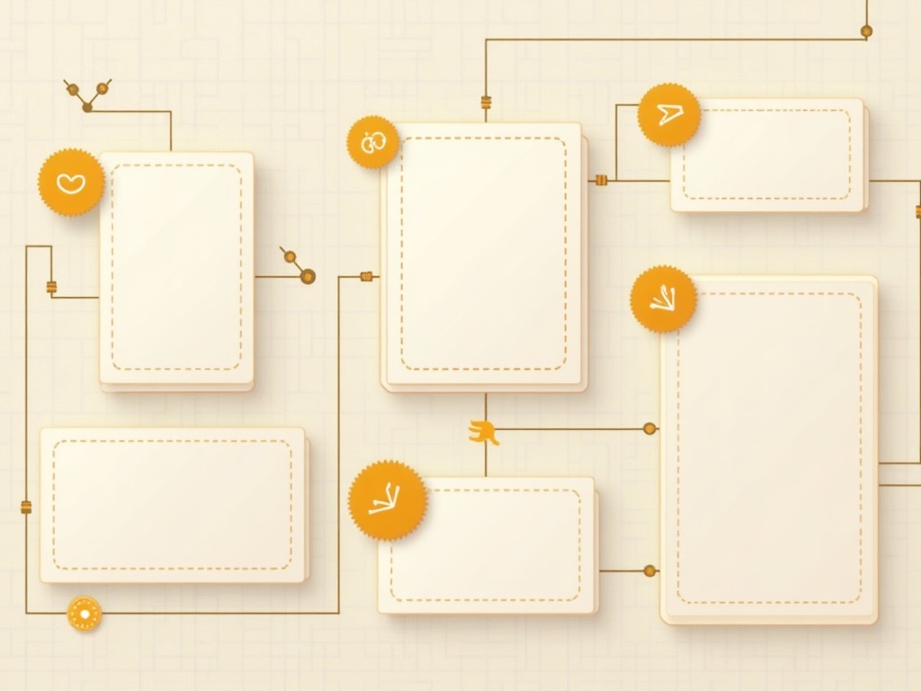 Prompt cards linked into a network by tangerine voltage traces, some marked premium in gold